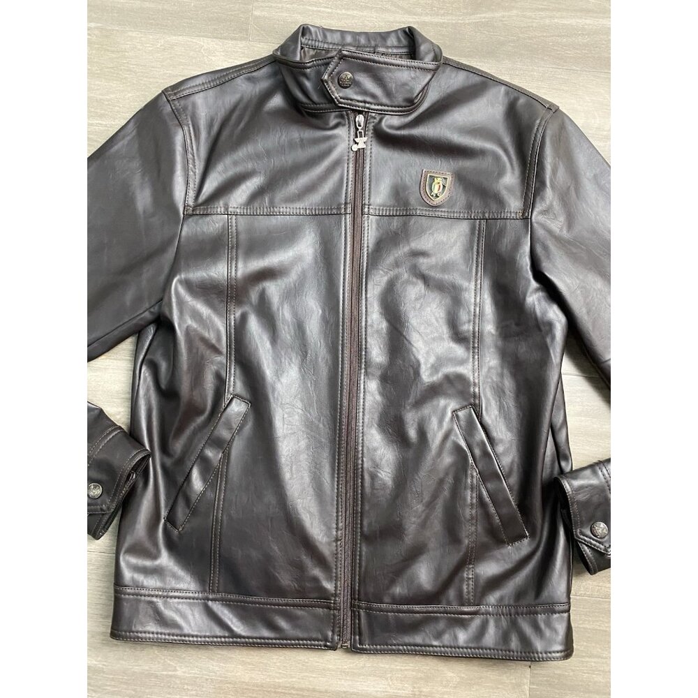 A Collezioni Brown Faux Leather Jacket Men’s Size L Made In Italy Bomber